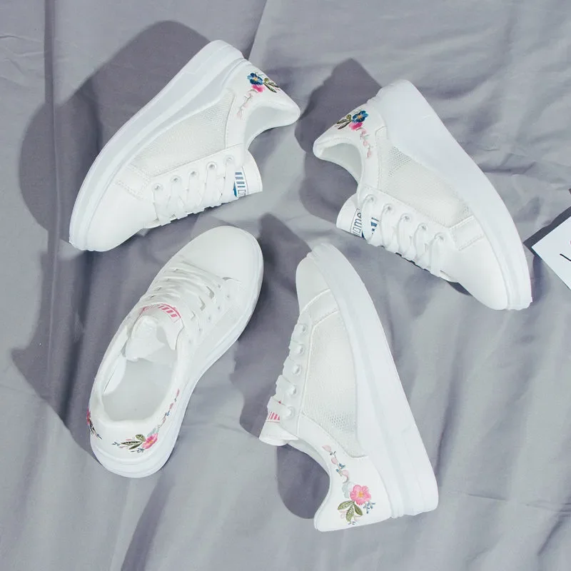 White Woman Shoes 2023 New Spring Comfortable Sneakers Women Breathable Lace-up Flower Woman Casual Shoes Zapatillas Mujer