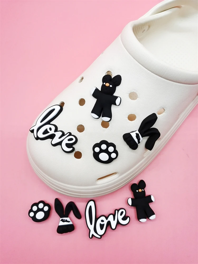 

8pcs White Black Cartoon Shoe Charms Women Clog Garden Shoes Diy Accessories Funny PVC Buckle Decorations Adult Kids Party Decor