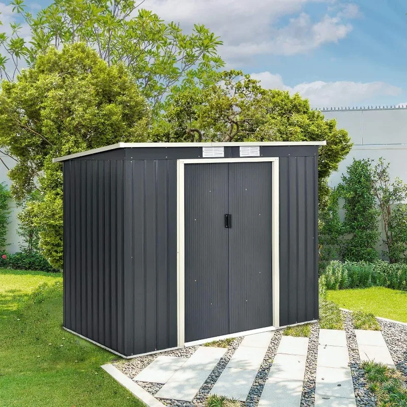 Affordable 6'x4' Galvanized Metal Outdoor Simple Utility Room Easily Assembled Durable Storage of Tools Debris for Warehouse