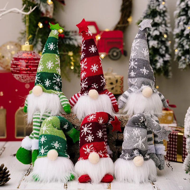 

Christmas Decoration Faceless Doll Forest Old Man Snowflake Knitted Hat With Lamp Rudolf Hanging Leg Goblin Doll