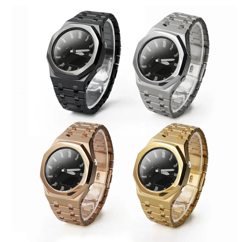 Luxus polieren metall mod kit für ga 2100 GA-2110 GA-B2100 edelstahl armband silber lünette armband uhr zubehör