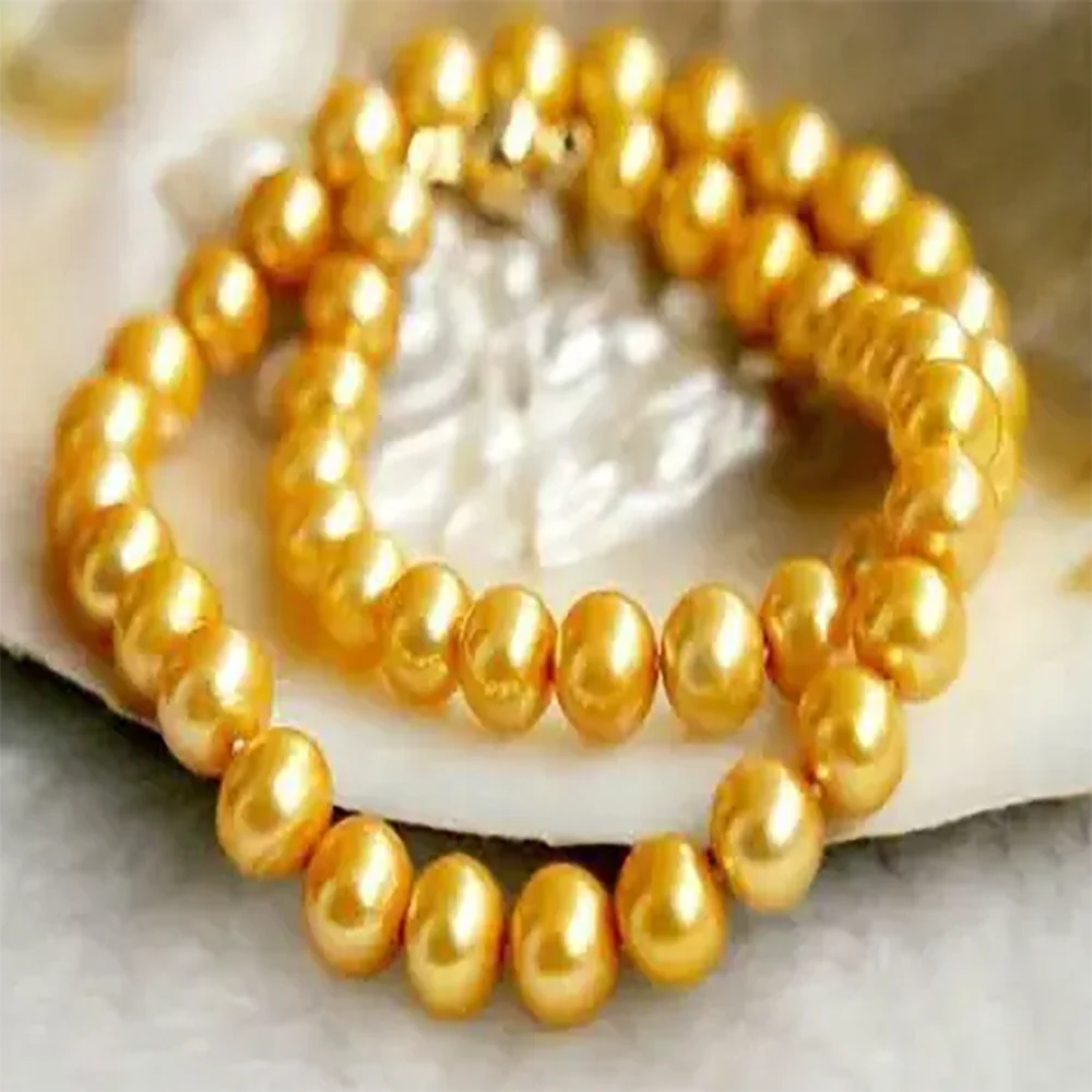 Pretty! 8-9MM Gold Akoya Cultured Pearl Necklace AA+