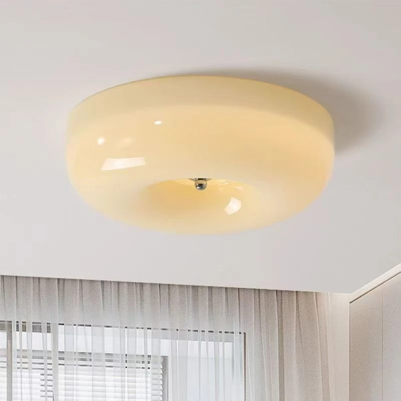 Vintage Cream Round Glass Shade Ceiling Lamp Led Flush Mount Ceiling Light Retro Home Decoration Lighting For Bedroom Apartment