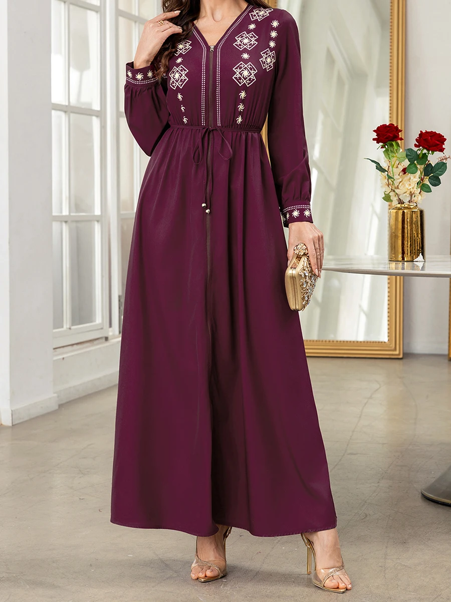 فستان قفطان نسائي عباية رداء كم طويل رقبة على شكل V طباعة جرافيك زمم فستان قفطان فضفاض