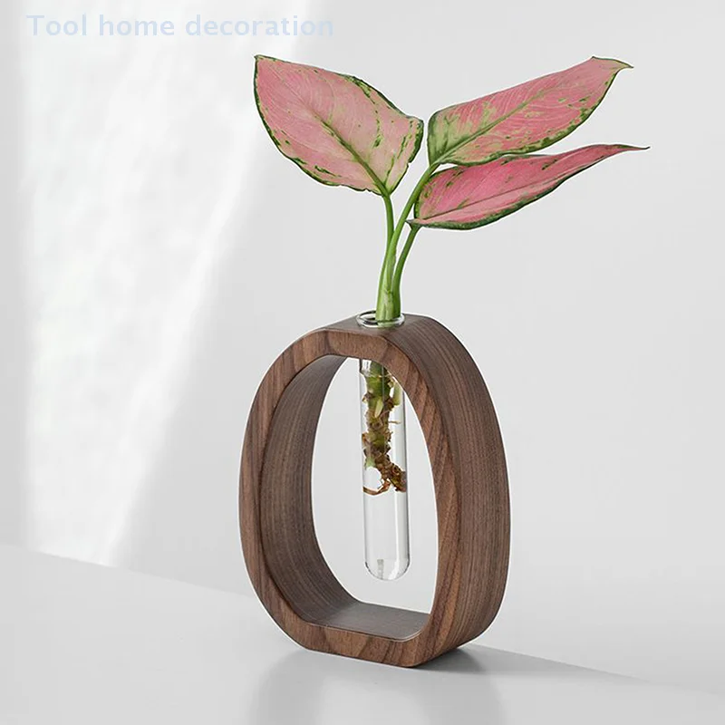 Walnut Solid Wood Flower Utensil Creative Flower Arrangement Simple Glass Plant Flower Insert Mini Water-grown Vase