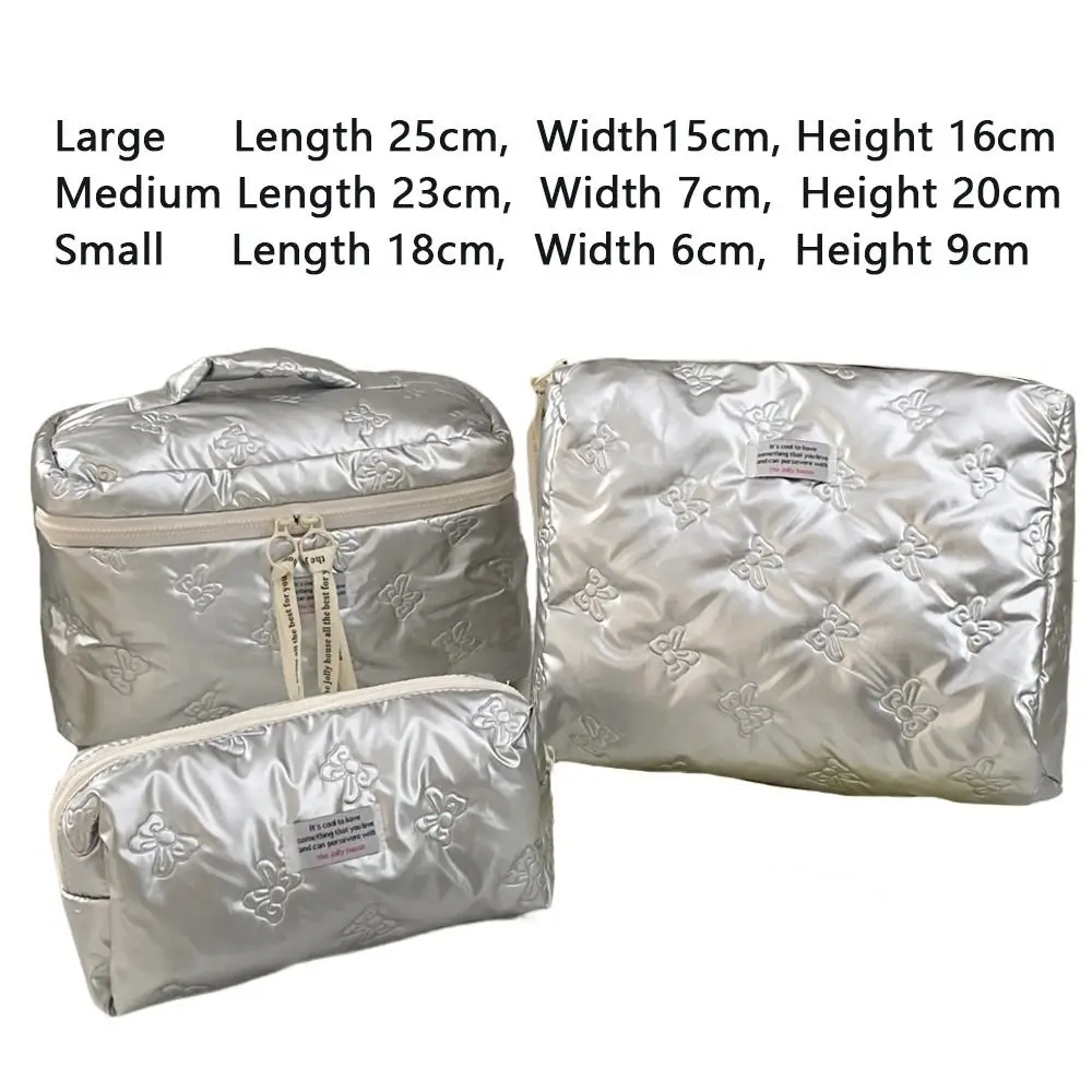 Cute PU Material Cosmetic Bag Storage Compartment Bow Decoration Makeup Case Multi-function Toiletry Bag Daily Organization