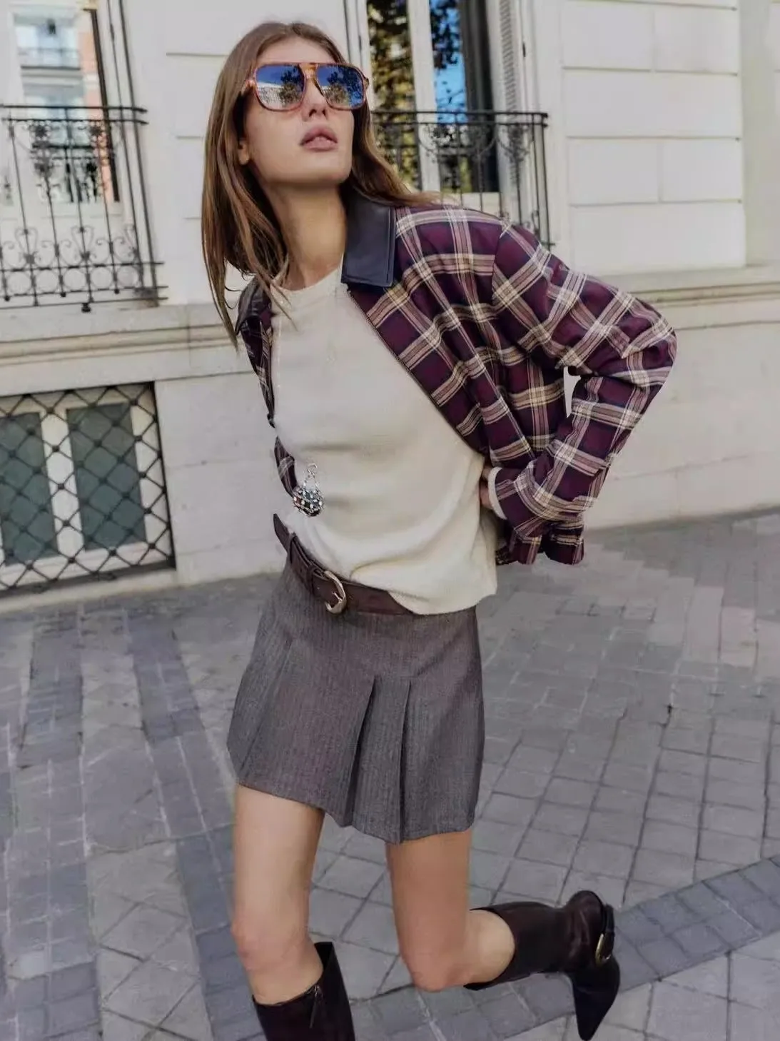 

Faionable Women's Midi Skirt Pants with Belt Autumn New Arrival Pleated Design European Sle Loose Fit ort Coat