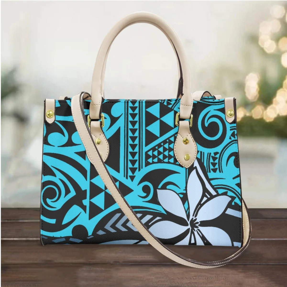 FORUDESIGNS Polynesian Tattoo Women's Handbag Fashion Leather Frangipani Print Shoulder Bag Luxury Commuter Bag Accessories