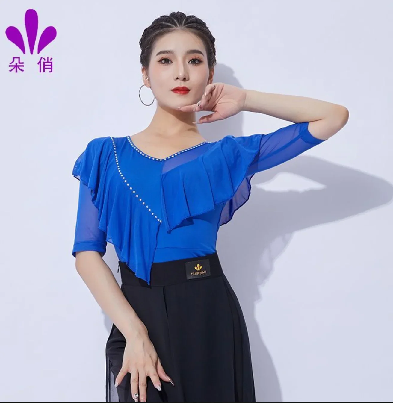 

1pcs/lot vintage style woman mesh ballroom dance blouse lady international waltz dancing top