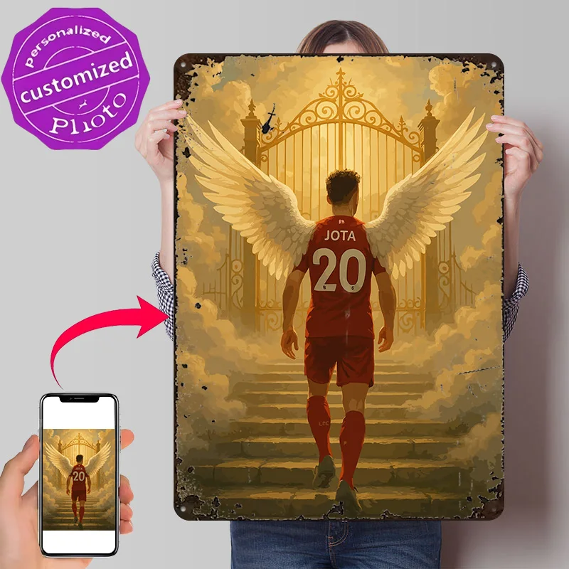 Jota Angelic Ascent Personalized 3D Textured Metal Poster Wall Art Tinplate Sign for Home Decor Living Room House Funny Signs