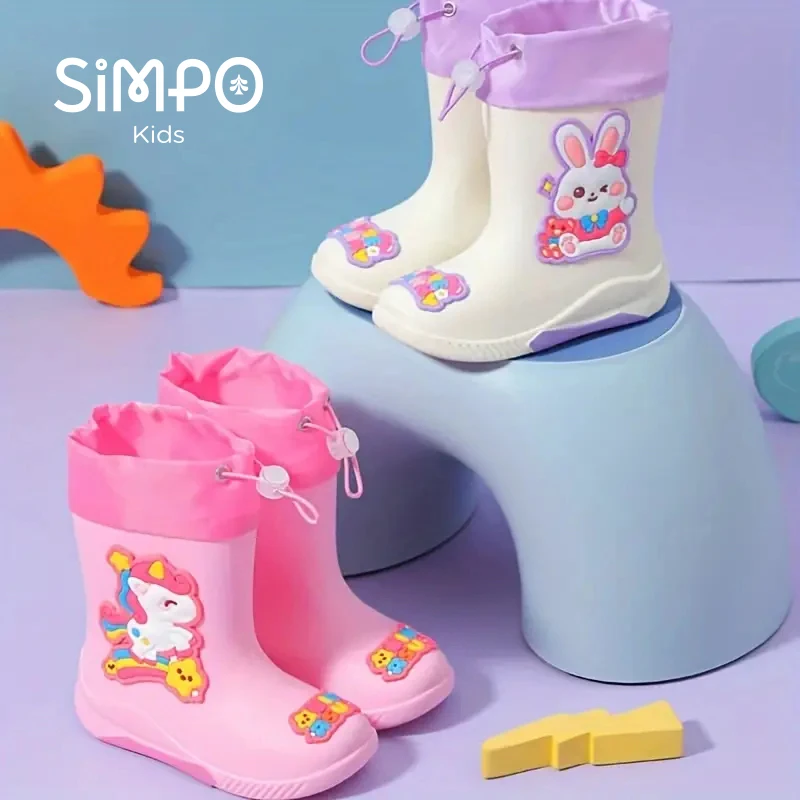 

Kids Rain Boots For Girls Cartoon Unicorn Rabbit Spaceman Dinosaur Pattern Rubber Rainboot Boys Children Waterproof Shoes