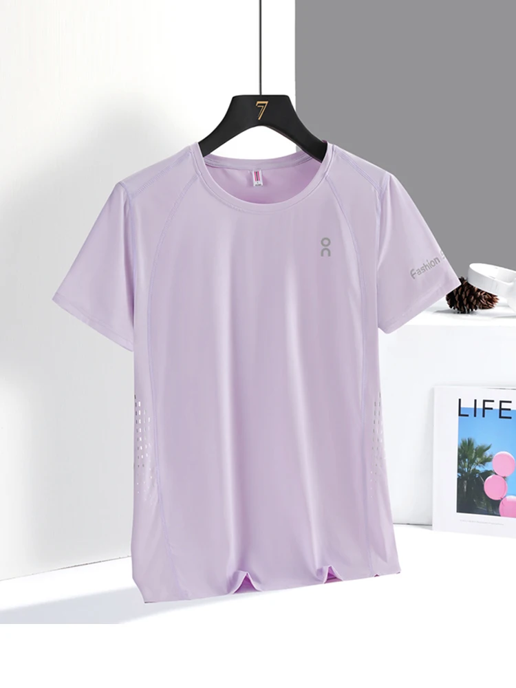 

Qui Dry Ice Silk Elastic Comfortable Summer Women's round Ne ort Sve T-irt for Running Plang Ball Fitn Breath...