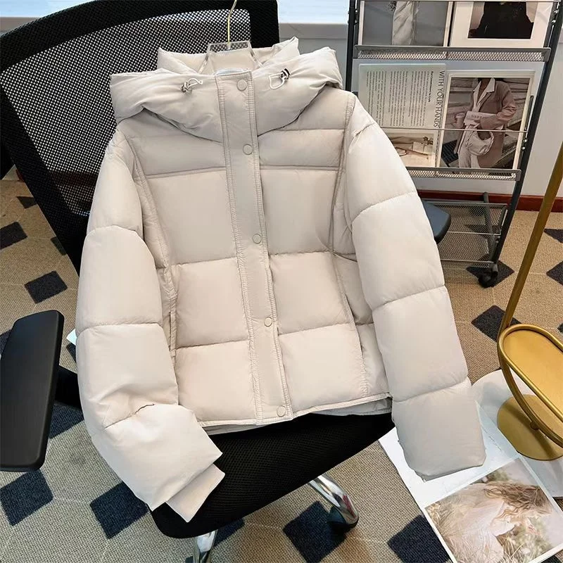 New 2025 Autumn Winter Thiened Bread Sle ort Coat Pure Color Puff Svel Cotton Jaet Women's Knitted Outerwear