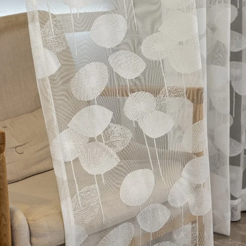 Lace Jacquard Full Version of Lotus Leaf Transparent Curtains for Living Dining Room Bedroom Balcony Finished Curtains Customize