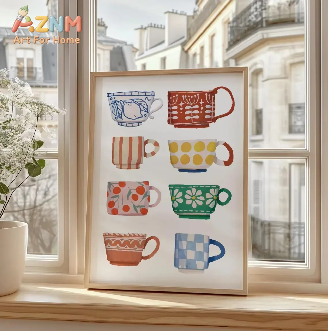 AZNM Tea Cup Print, Breakfast poster, Coffee Printable Art, Handmade Kitchen Wall Art, Digital Printable, Trendy Cafe Bar Decor