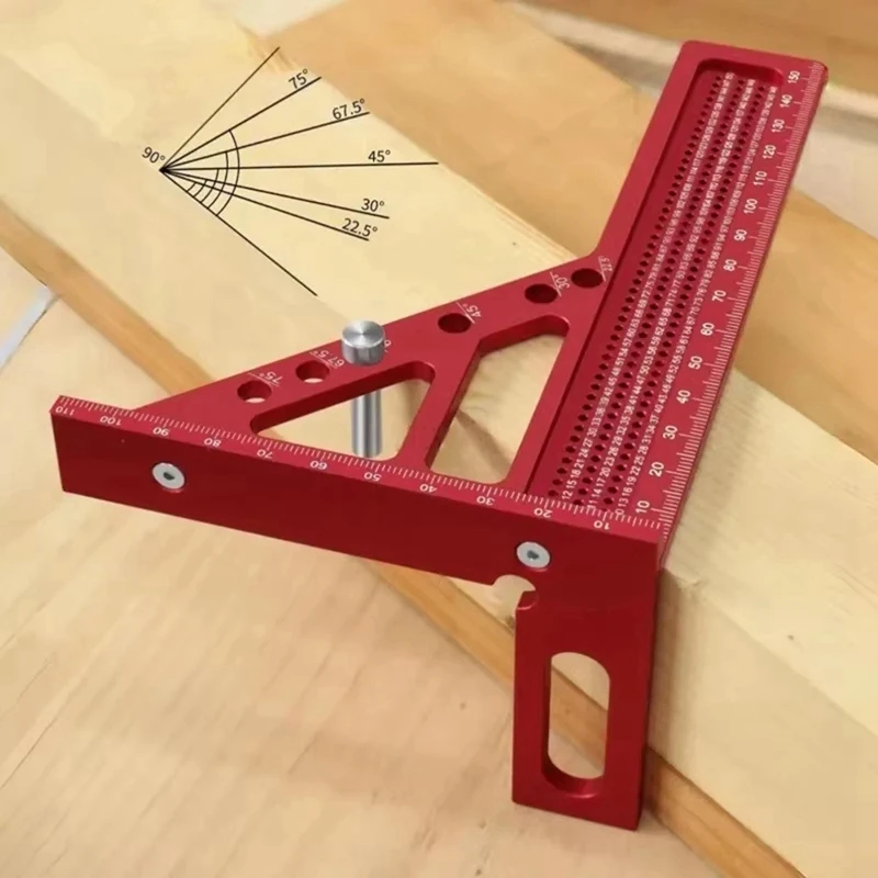 Woodworking Triangular Hole Ruler with Angle Locating Pin and T-Marking Hole Multi-Angle Measuring Tool-A75P