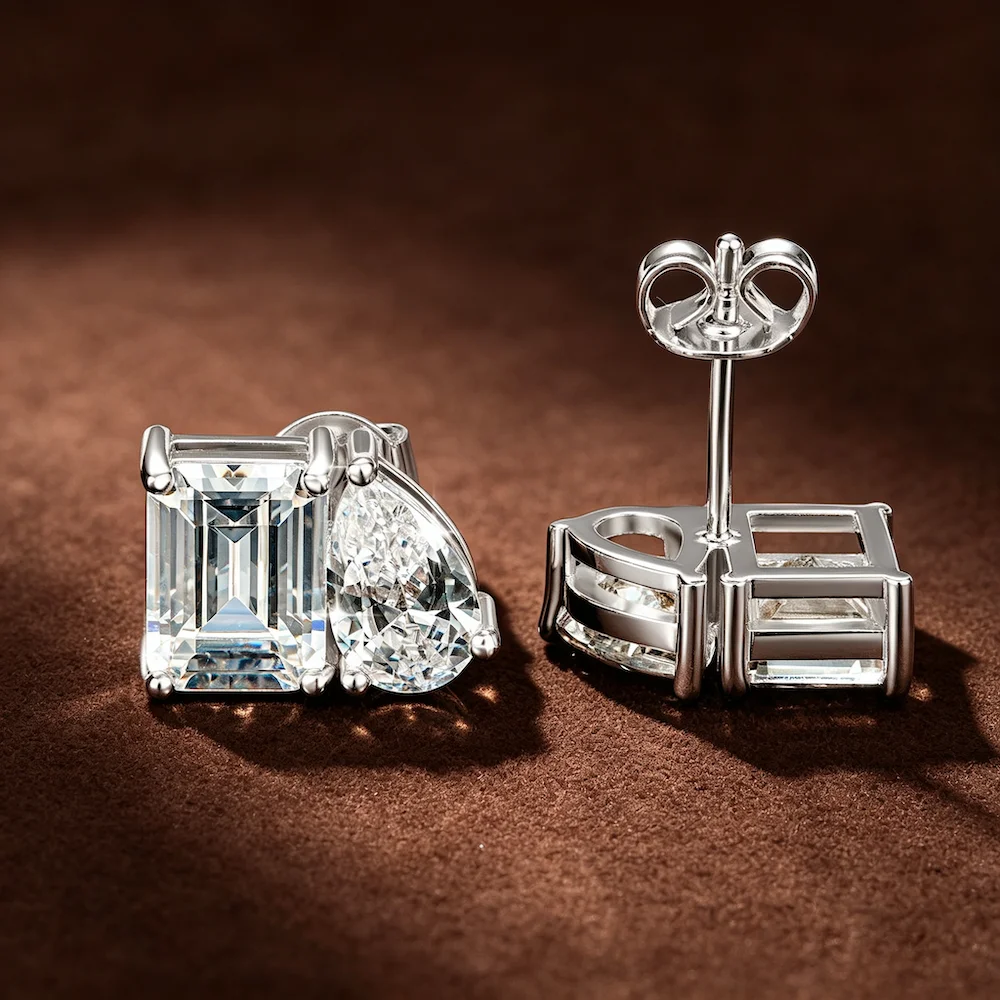 Rrjzz Ohrstecker für Damen, 5 x 7 mm, Smaragdschliff und 5 x 8 mm, birnenförmiger Schliff, im Labor hergestellter Zirkonia, 14 Karat vergoldet, 2 Steine, Schmuck, Geschenk – Detail 5
