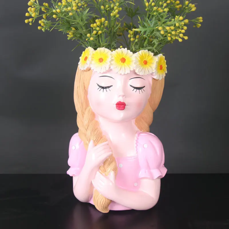 Girl fairy flower vase creative succulent flowerpot small fresh vase living room TV cabinet dried flower decoration resin orname