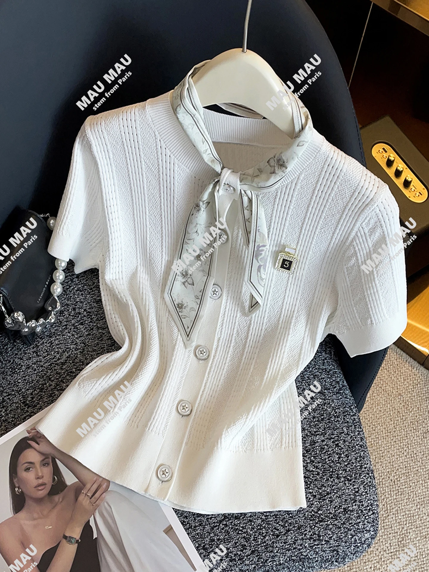 

Ele Женский вязаный кардиган irt Soft Ribbon Striped Design Commute Sle ort Sve round Ne Regular Fit