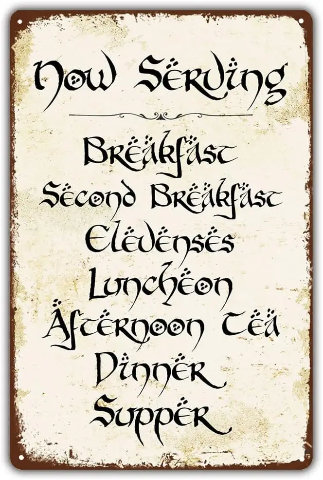 Vintage Style Funny Tin Sign, Second Breakfast Kitchen Gift for LOTR Fans, Metal Signage, es-aluminum sign