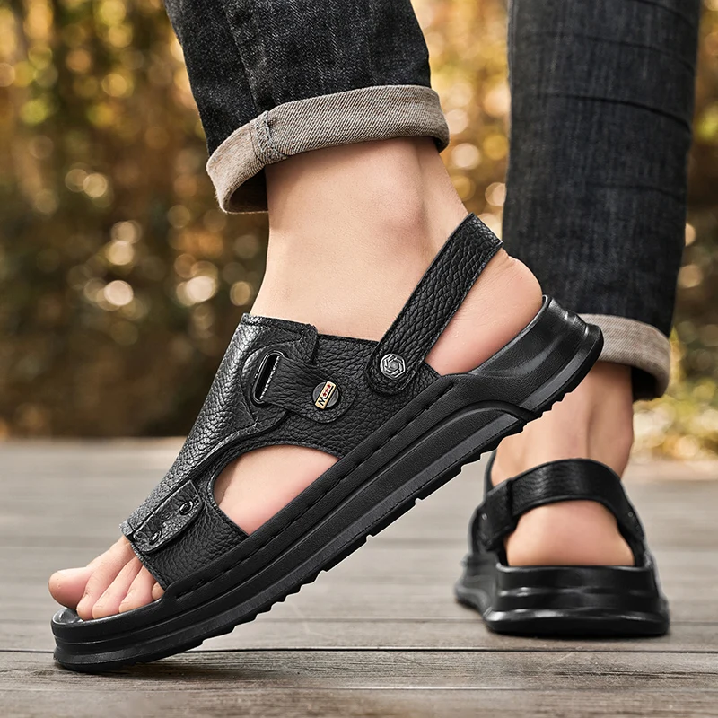 صنادل رجالية 2025 صيفية مضادة للانزلاق يخطو على القرف يشعر عادية الاستخدام المزدوج ملابس خارجية رائعة سحب طالب أحذية الشاطئ الموضة #6