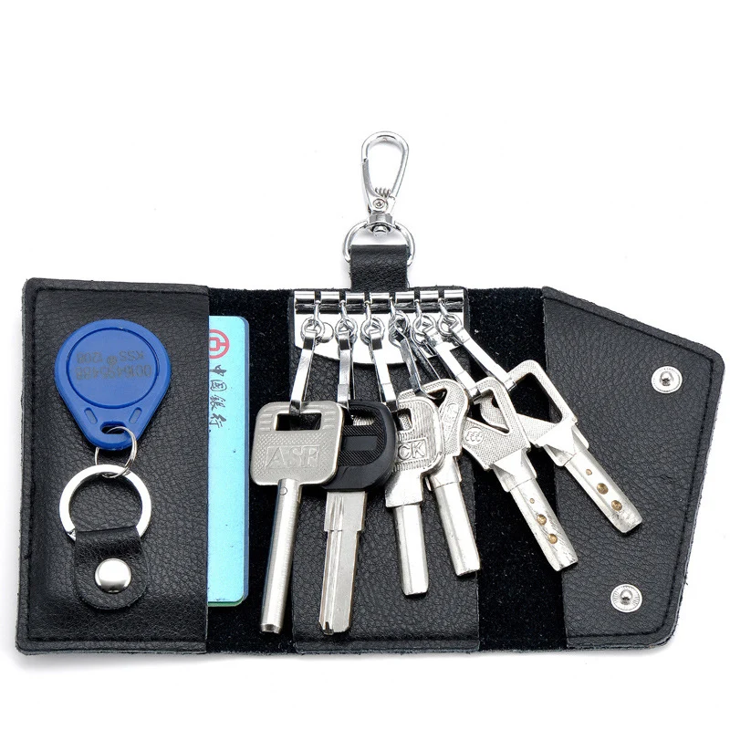 Genuine Leather Key Holder Wallet Card & ID Holders 2-in-1 Multifunctional Mini Solid Color Unisex Fashion Key Case Wallet