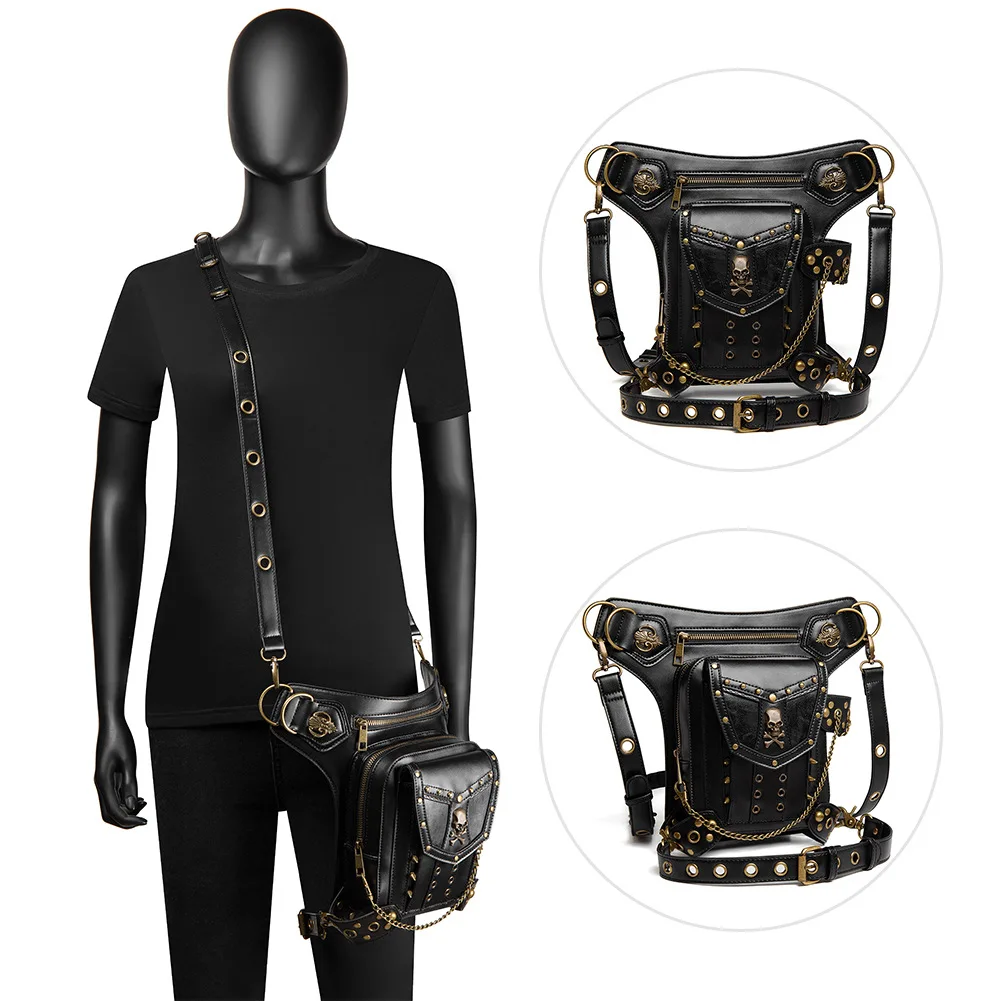 Street trend ladies shoulder bag skull rivet diagonal motorcycle bag mobile phone pocket