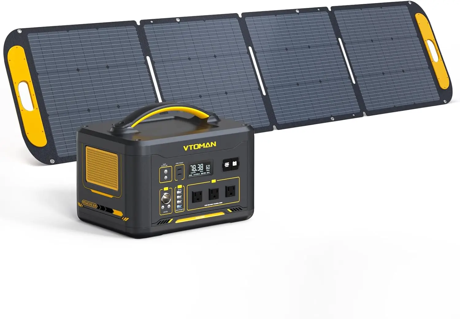 

1500X solar generator, including 200W panel, 828Wh LiFePO4 backup power station, with 3 1500W AC sockets and 100W C-type