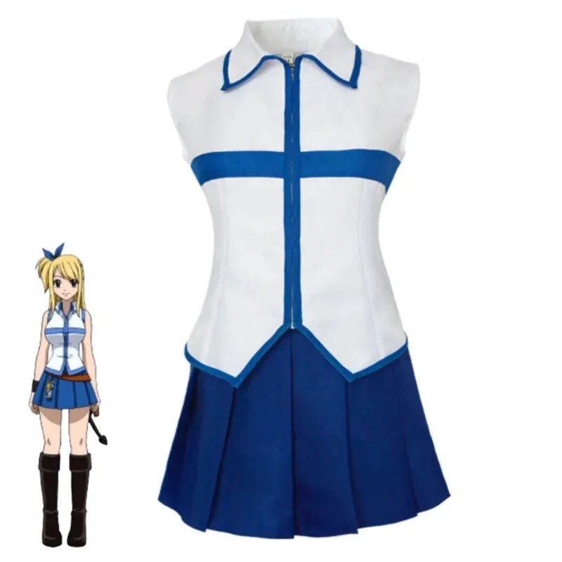 CyAnime FAIRY TAIL Lucy Heartfilia Cosplay Costume Slayers White Shirt Skirt Uniform Headband Wig Woman Sexy Carnival Party Suit