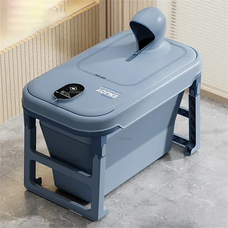 Winter-Heißbadewanne, beheizter Badeeimer für Erwachsene, Haushalt, Ganzkörper-Dampfbadewanne, faltbare Badewanne, Thermostat, Badewanne mit Hut