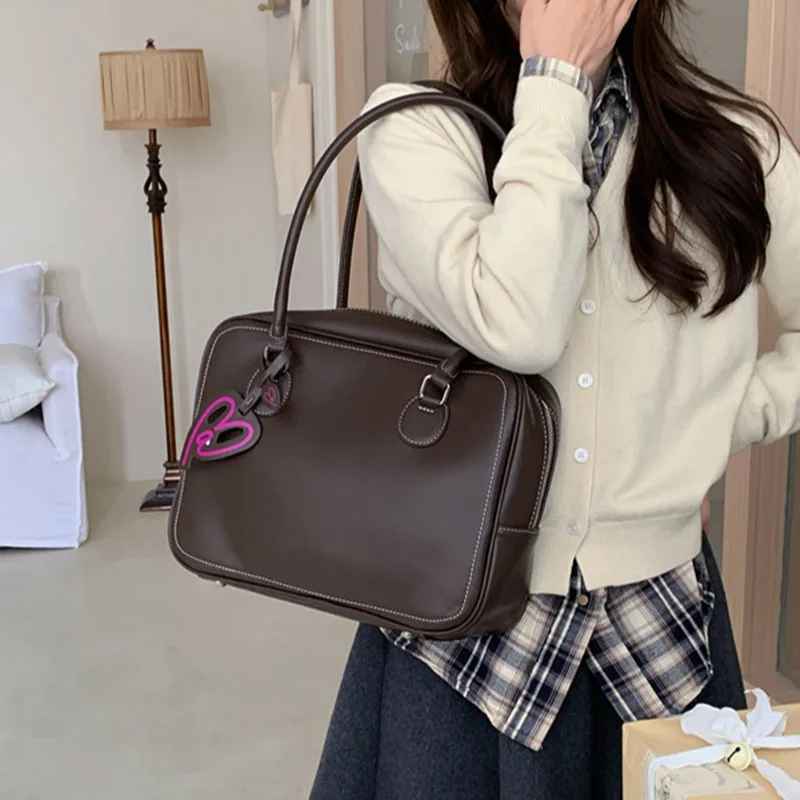 

PU Satchel Style Small Square Boston Handbag Spacious Tote Shoulder Bag Vintage Shoulder Messenger Bag Commuting Crossbody Bags