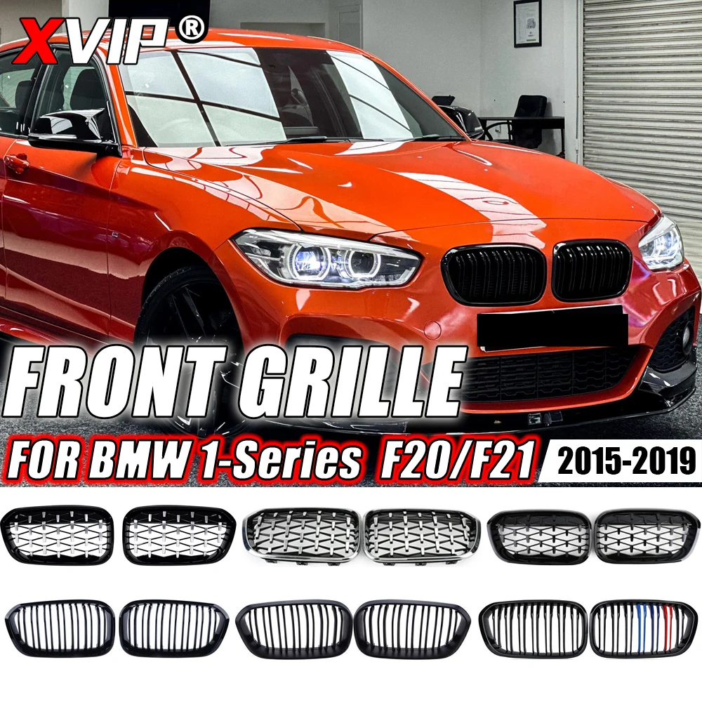 XVIP Front Bumper Kidney Grille Racing Grills For BMW 1 Series F20 F21 2015-2019 Replacement Double Slat Gloss Black Grilles