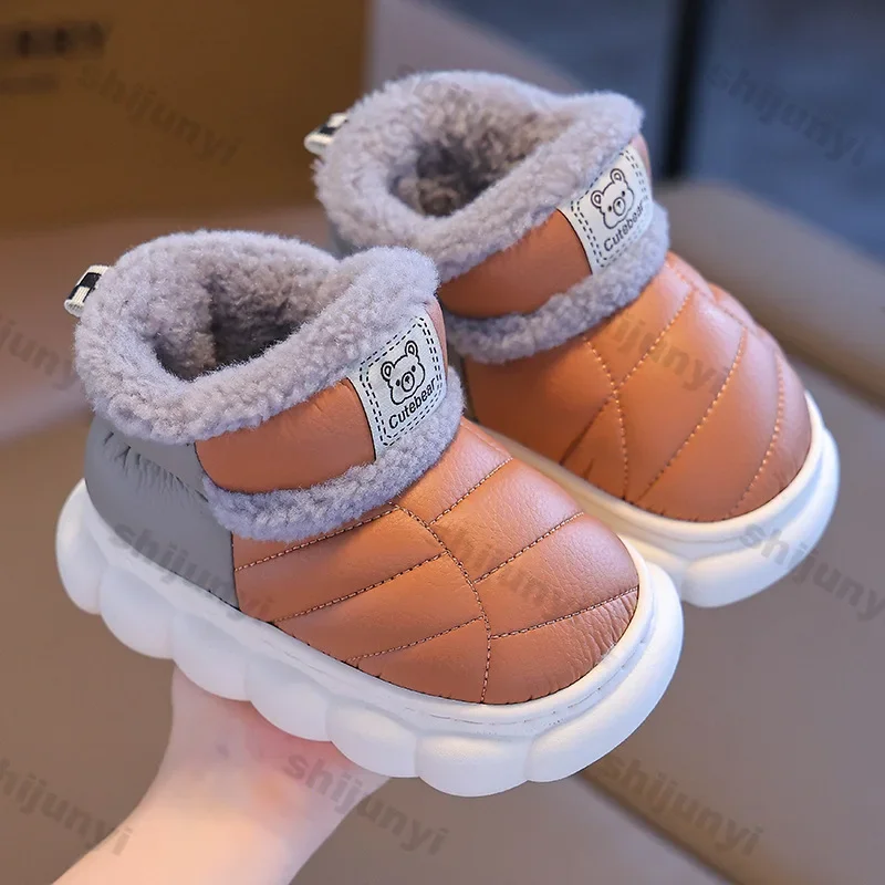 Kindermode Snowboots Meisjes Warme Dikke Bodem Katoenen Laarzen Kinderen Winter Nieuwe Pu Lederen Waterdichte Non-Slip Casual Schoenen