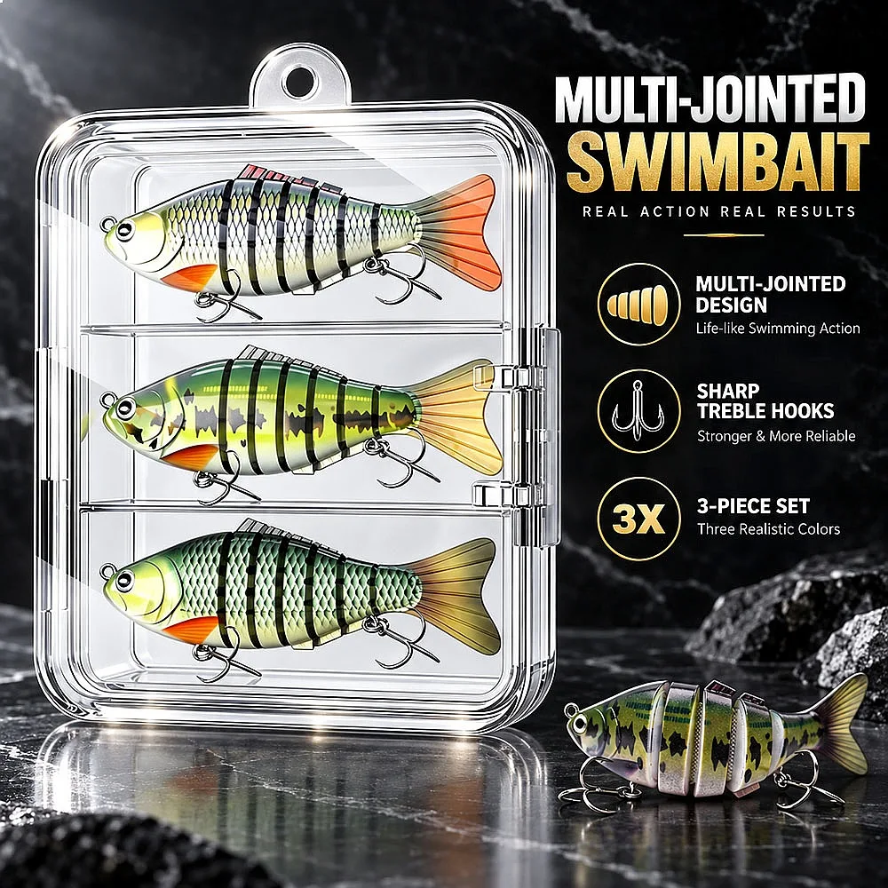 Walleye Lure 6-Section Swimbait 3/5/10 Pack Sinking Wobbler Rattle 3D Eyes for Pike Bass in River Current