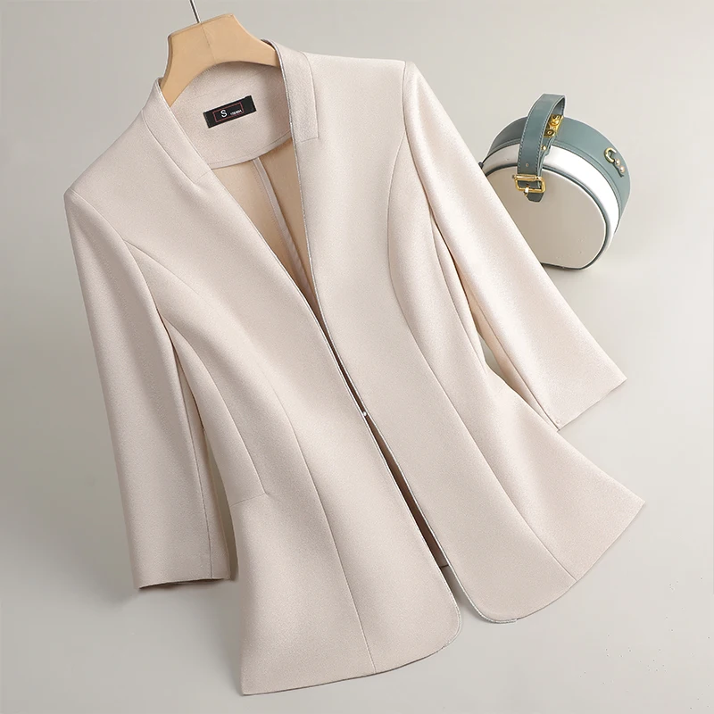 NAVIU Wiosna Lato Damska Marynarka Nowa Moda Krótki Rękaw Cienka Biurowa Damska Żakiet Różowy Czarny Morelowy Płaszcz do Pracy