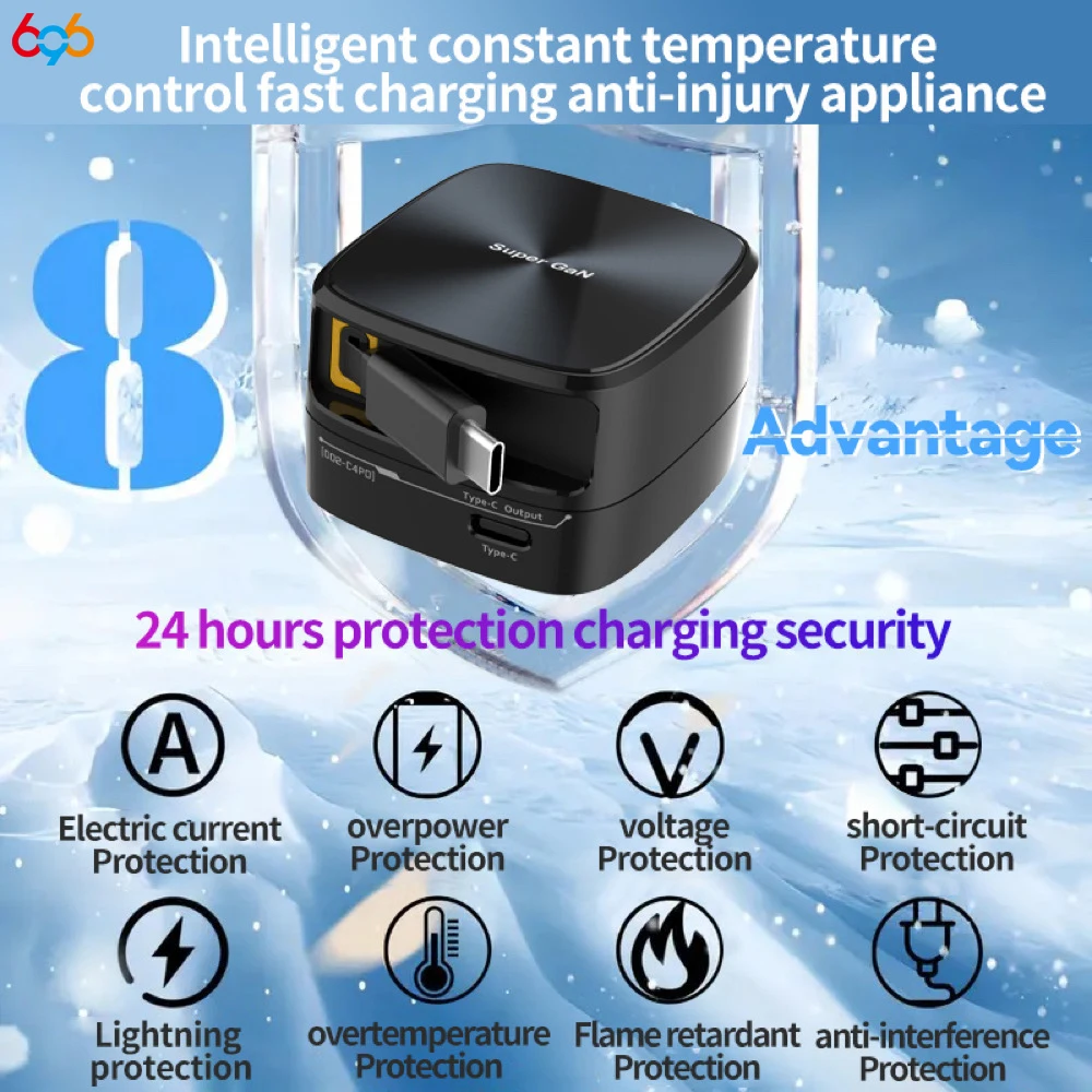 

New 35W GaN Fast Charging Extension Cords Folding Storage Portable Type C For Huawei For iPhone 16 15 For Samsung Tablet Laptop