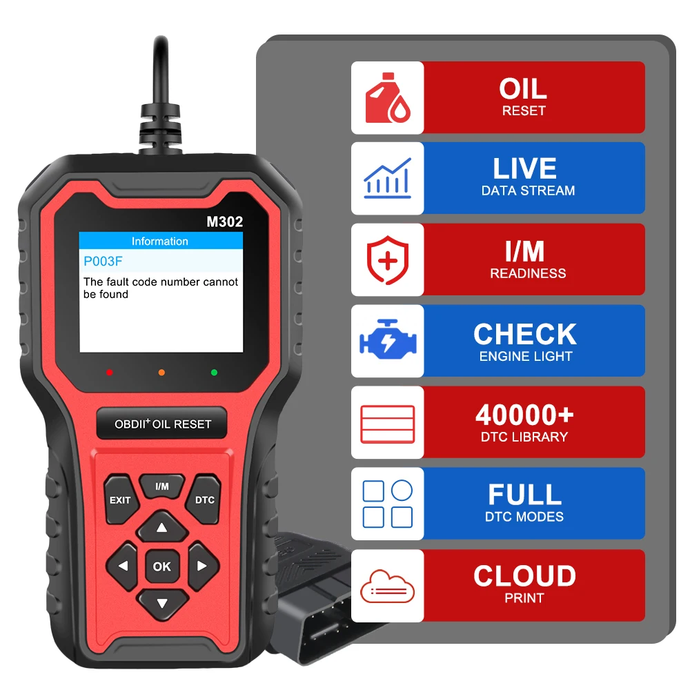 

Automotive Fault Diagnosis Tool M302 Car accessories Clear Fault Car OBD2 Scanner Multi-language Code Reader