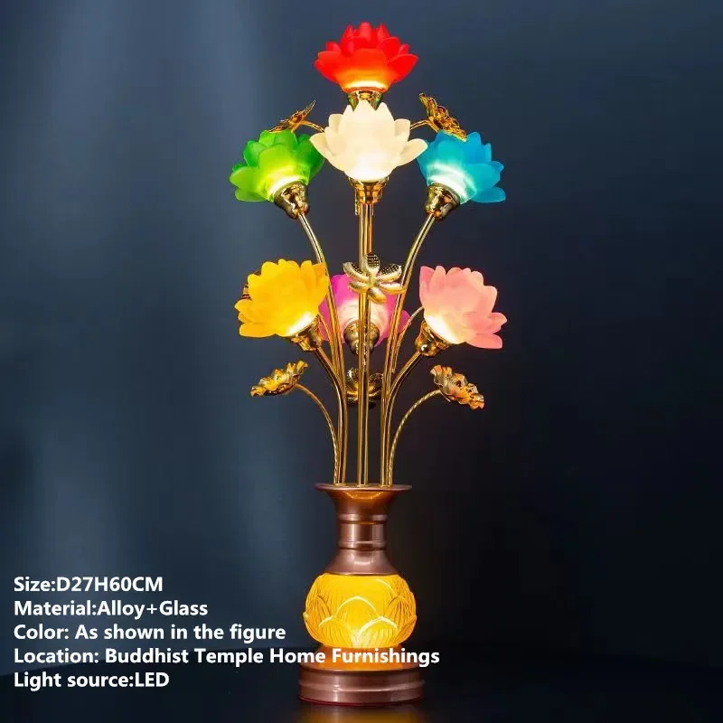 SOURA Colored LED Lotus Table Lamp For Buddha Lamp Household Buddha Hall Lamp Glass Lamp Temple Worship Buddha Front Lamp