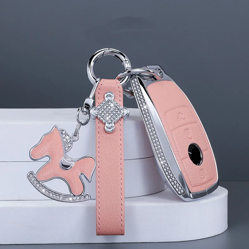 Zinc Alloy Leather Car Remote Key Case Cover For Mercedes Benz A C E S G Class GLC CLE CLA GLB GLS W177 W205 W213 W222 X167 AMG