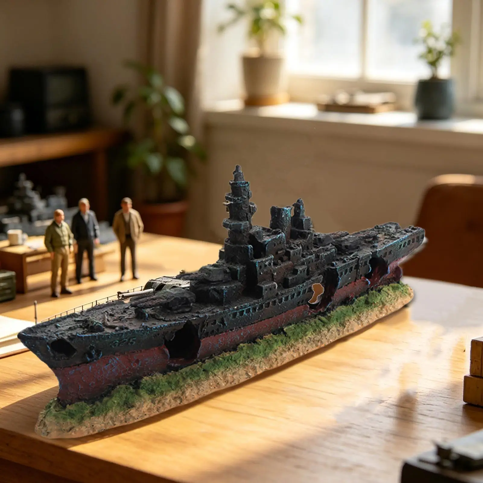 Aquarium Decor Artificial Decorative Resin Sunken Ship Saltwater Tank Ornaments For Home Apartment Office Study Living Room