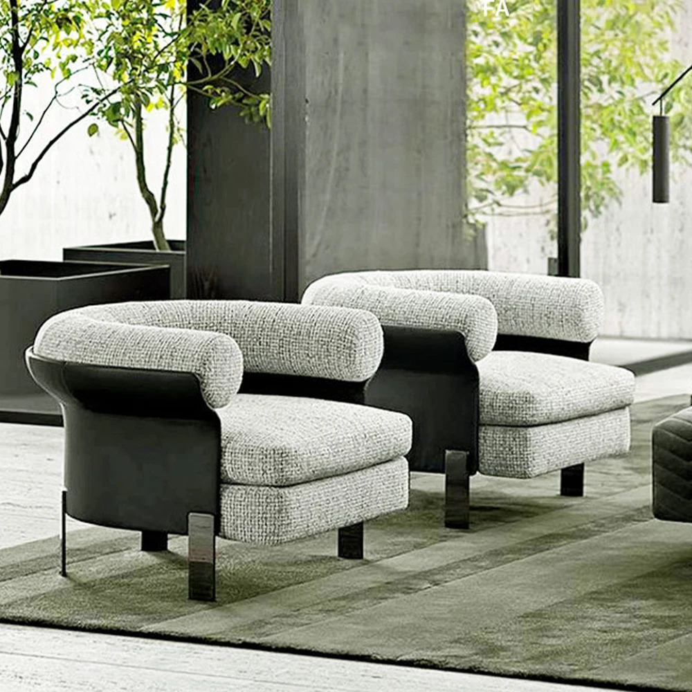 

Italian Modern High-end Armchair Furniture Indoor Single Seater Fabric Upholstery Stainless Steel Sofa Chairs For Living Room