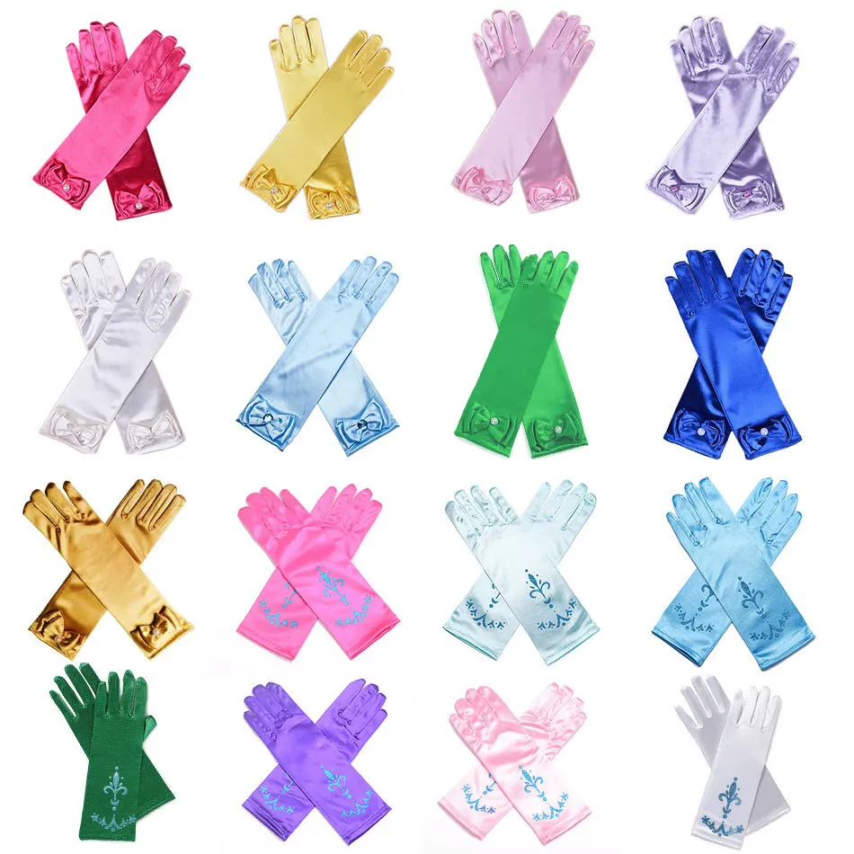 Girl Elsa Coronation Gloves Long Finger Gloves 24cm Sequins Printed Clothing Girl Halloween Party Princess Costume Accessories