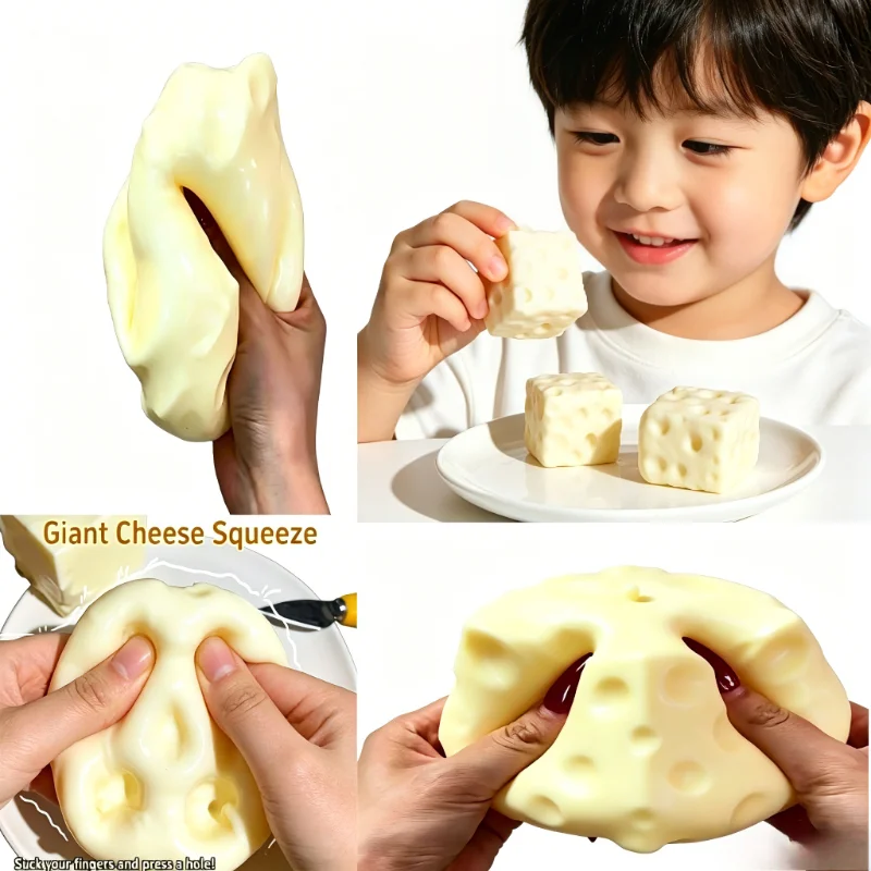 Bola Gigante Anti-stress em Formato de Queijo, Bola de Queijo Maleável Grande, Brinquedo Sensorial ASMR para Alívio do Estresse, Presente de Festival, Brinquedo Kawaii Squishy