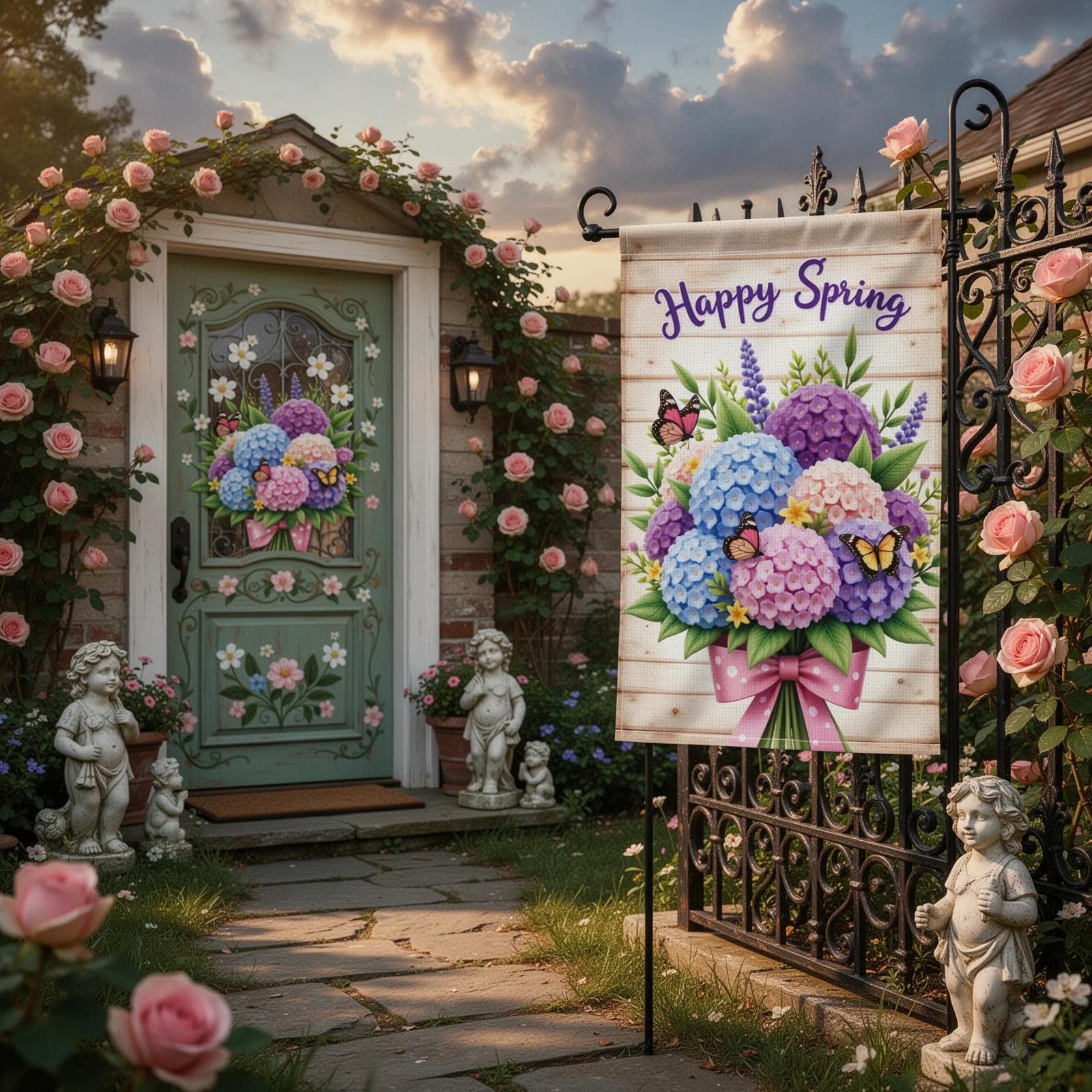 Butterfly Spring Flag Pastel Color Scheme Spring Garden Sign Spring Floral Flag Bouquet For  Decor Gift For Garden