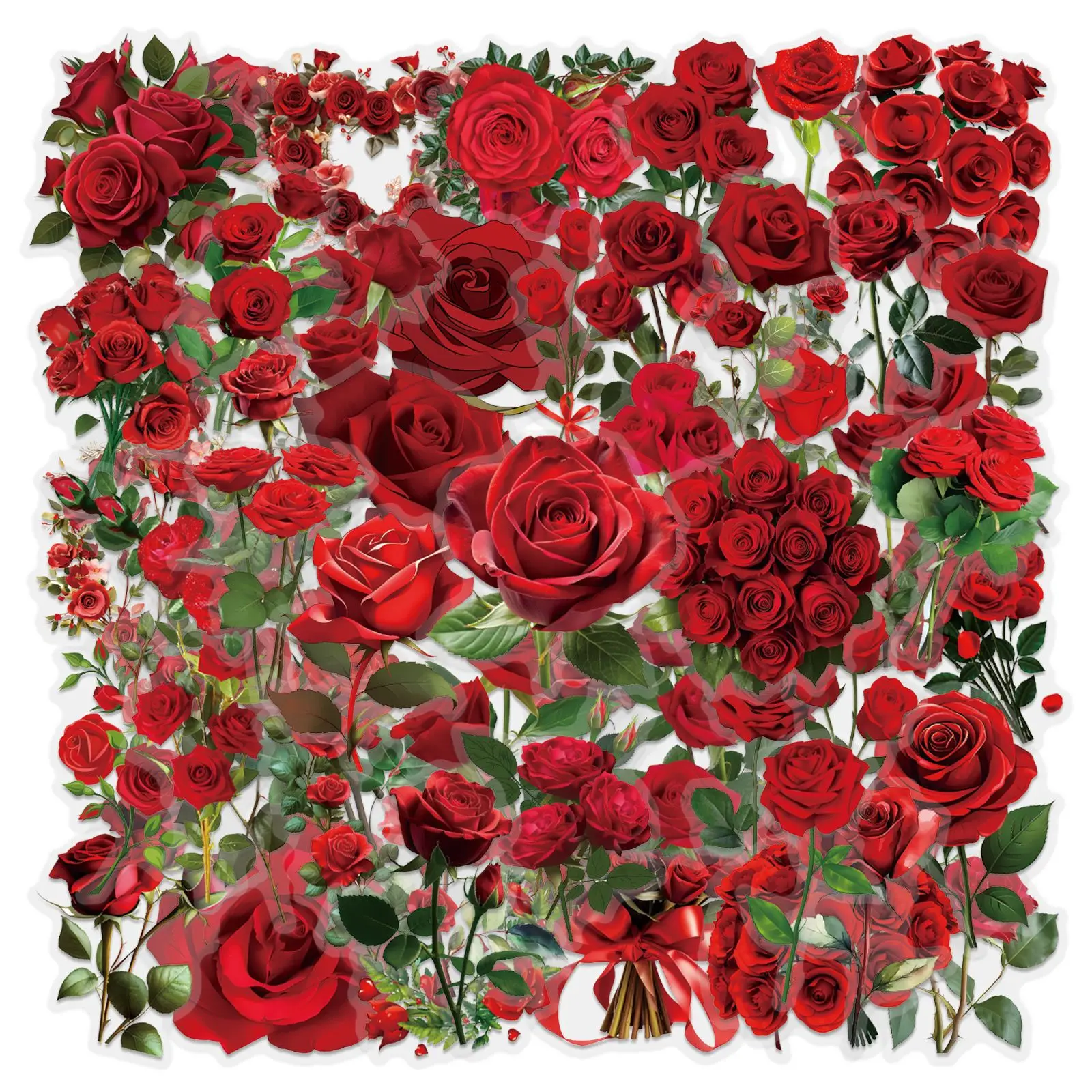 

10/60PCS Transparent Roses Personalized Creative Graffiti Material PET Material Decorative Waterproof Stickers Kids Toy