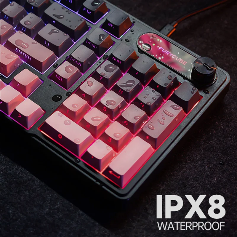 FURYCUBE IP98 เกมแบบมีสายเมมเบรนคีย์บอร์ด RGB โปร่งแสงตัวอักษรอัจฉริยะลูกบิด Mute PBT Keycap 98 คีย์ Contour Line