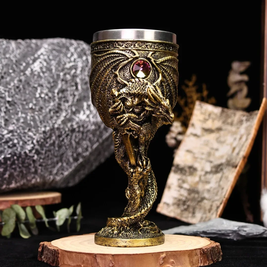 Best-Selling European Medieval Mythology Dragon Warrior Wine Cup - Creative 3D Dragon Goblet in Stainless Steel