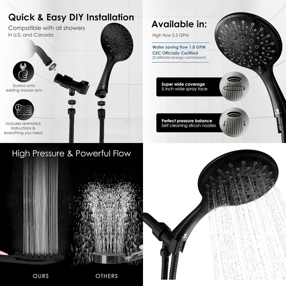 

California-Approved 1.8 GPM Spa-Style Handheld Shower with 6 Settings & Adjustable Holder in Oil-Rubbed Bronze