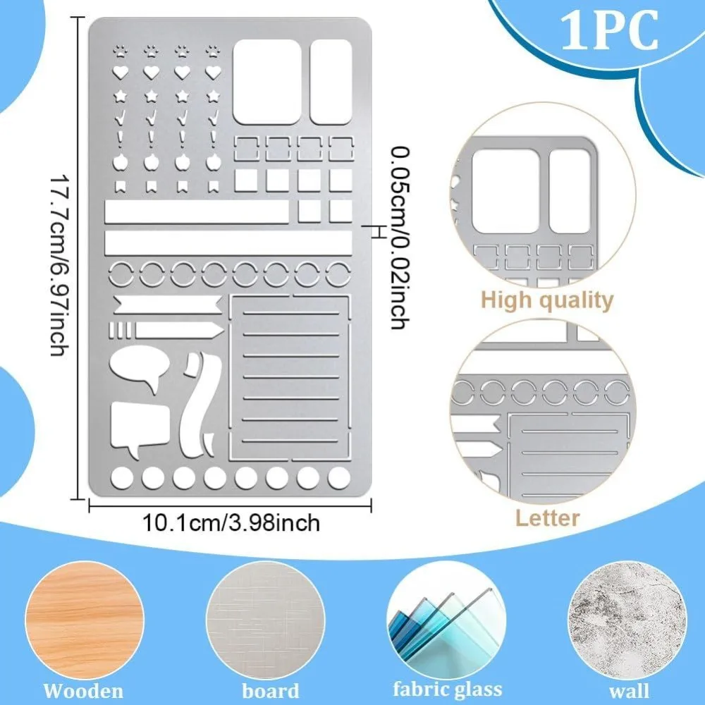 Metal Stencil for Journaling Lines Lists Banners Square Planner Stencil Burning Stainless Steel Dot Journal Template