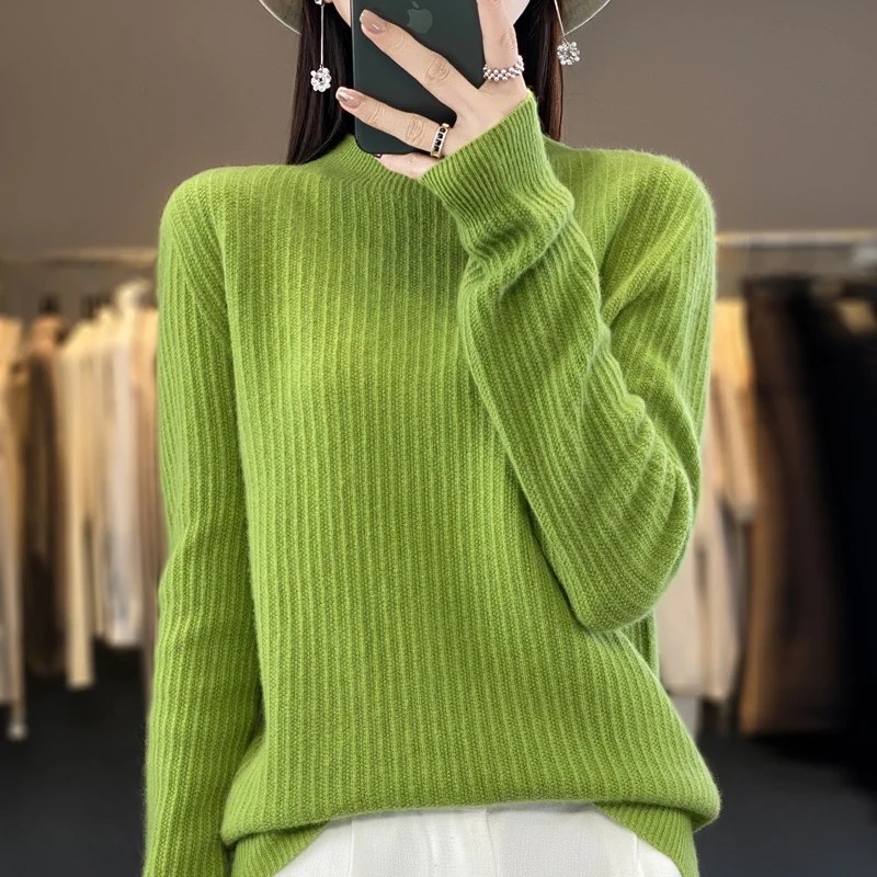 

Autumn and winter new temperament semi-high collar warm sweater women's fashion casual knitted bottoming shirt foreign sweater